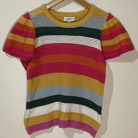 Colorful Striped Evereve Haven Flutter Sleeve Sweater with open weave stich - Picture 2 of 4